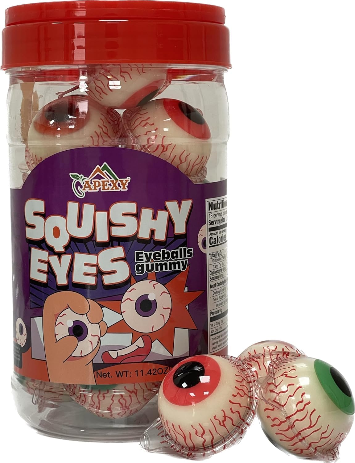 Apexy Eyeball Gummy Candy With Fruity Liquid Center Fat Free Perfect for Halloween & Themed Parties, Fun & Delicious 11.42oz