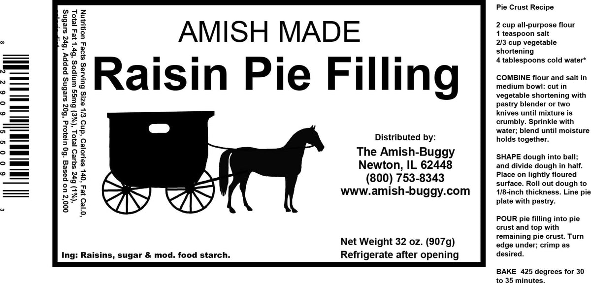 Amish Pie Filling - TWO 32 Oz Jars (Raisin)