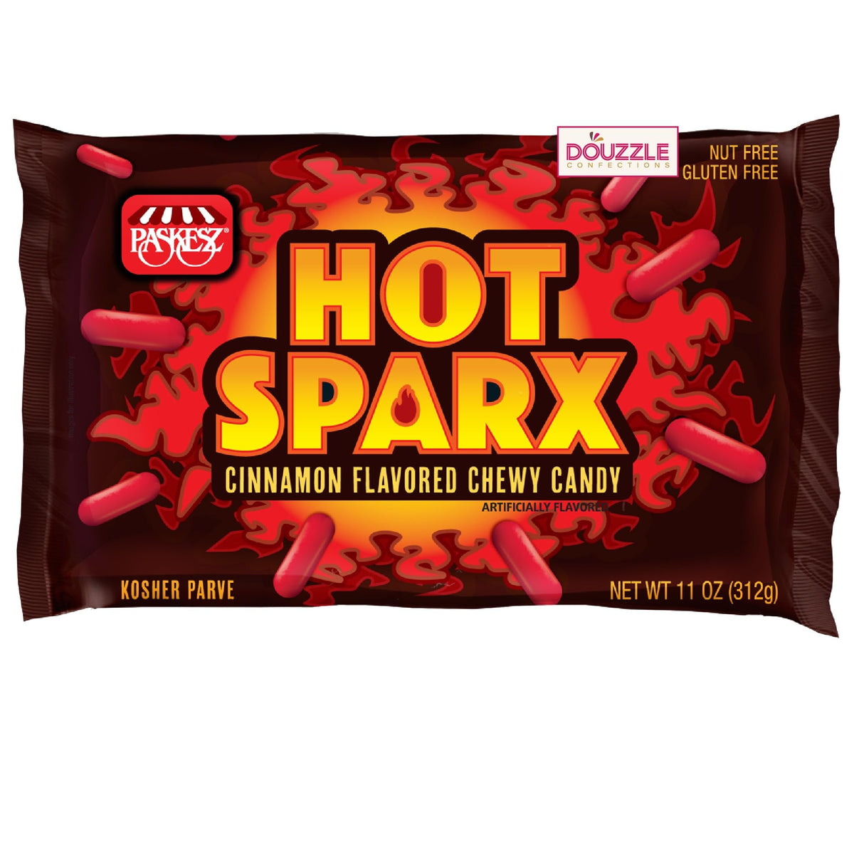DOUzzle Kosher, Hot Sparx Red Cinnamon Candy Sticks, Chewy Candies (1 Pack) Party Favor, Goodie Bag & Pinata Filler - Gluten & Nut Free