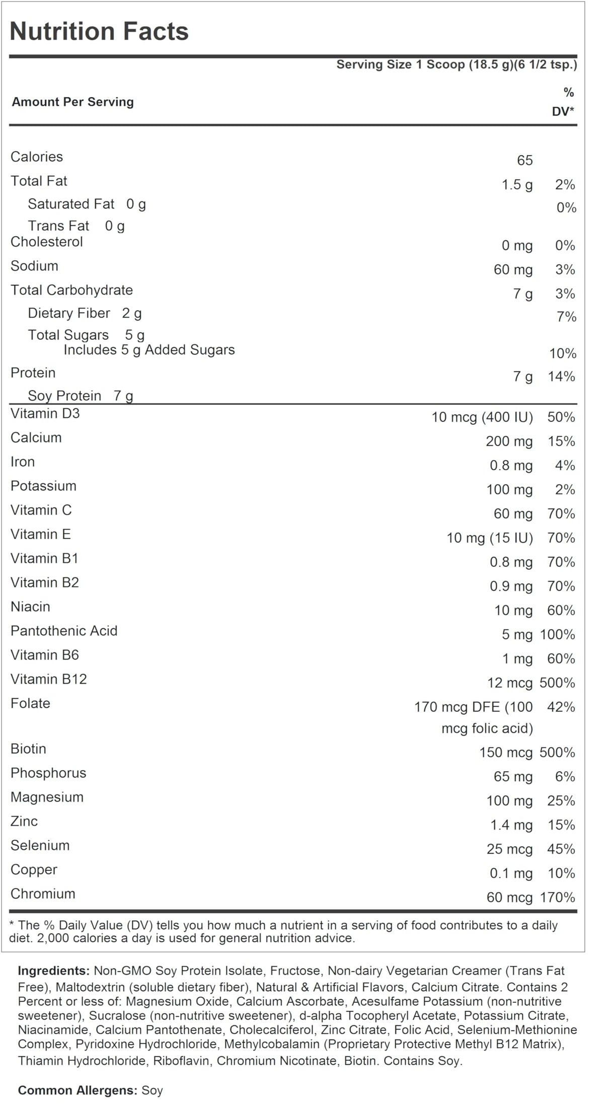 ANDREW LESSMAN Secure Soy Complete Meal Replacement - Piña Colada 30 Servings - Only 65 Calories, 7g Non-GMO Soy Protein, Vitamins and Minerals