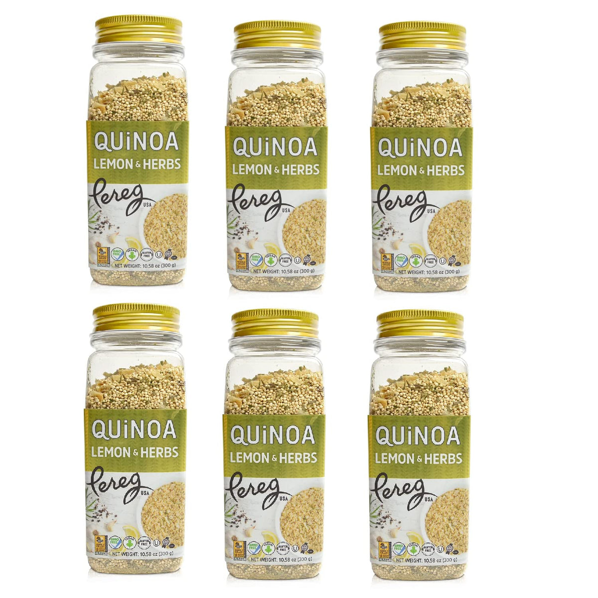Pereg Lemon & Herbs Quinoa - (10.58 Oz x 6 Pack) - Superfood Quinoa Grain - Rich in Proteins, Fibres & Iron - Rice & Pasta Alternative - Non-GMO, Vegetarian & Vegan
