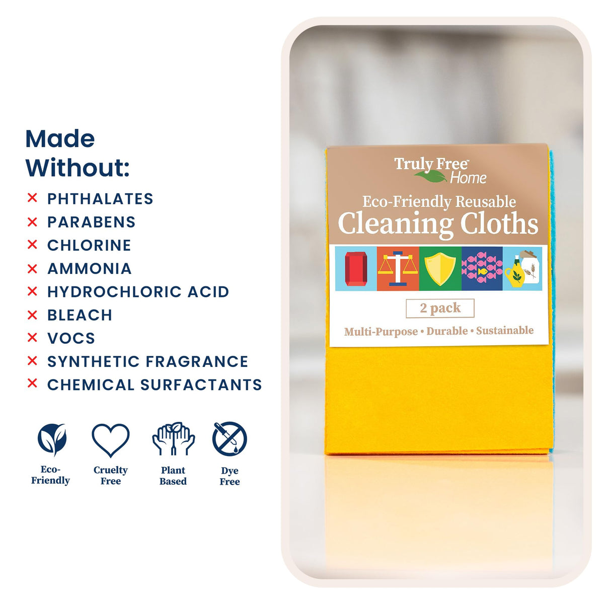 Truly Free Reusable Cleaning Cloth, 2 Pack - Multipurpose Super Absorbent, Reusable, Durable, Washable Kitchen Towels, Cleaning Rags, Cloth Wipes