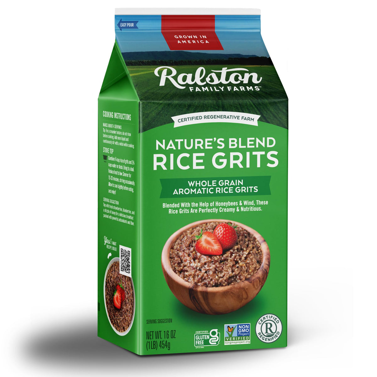 Ralston Family Farms Nature's Blend Rice Grits, 16 oz Carton: 6 Pack, American Grown, Non-GMO, Naturally Gluten Free