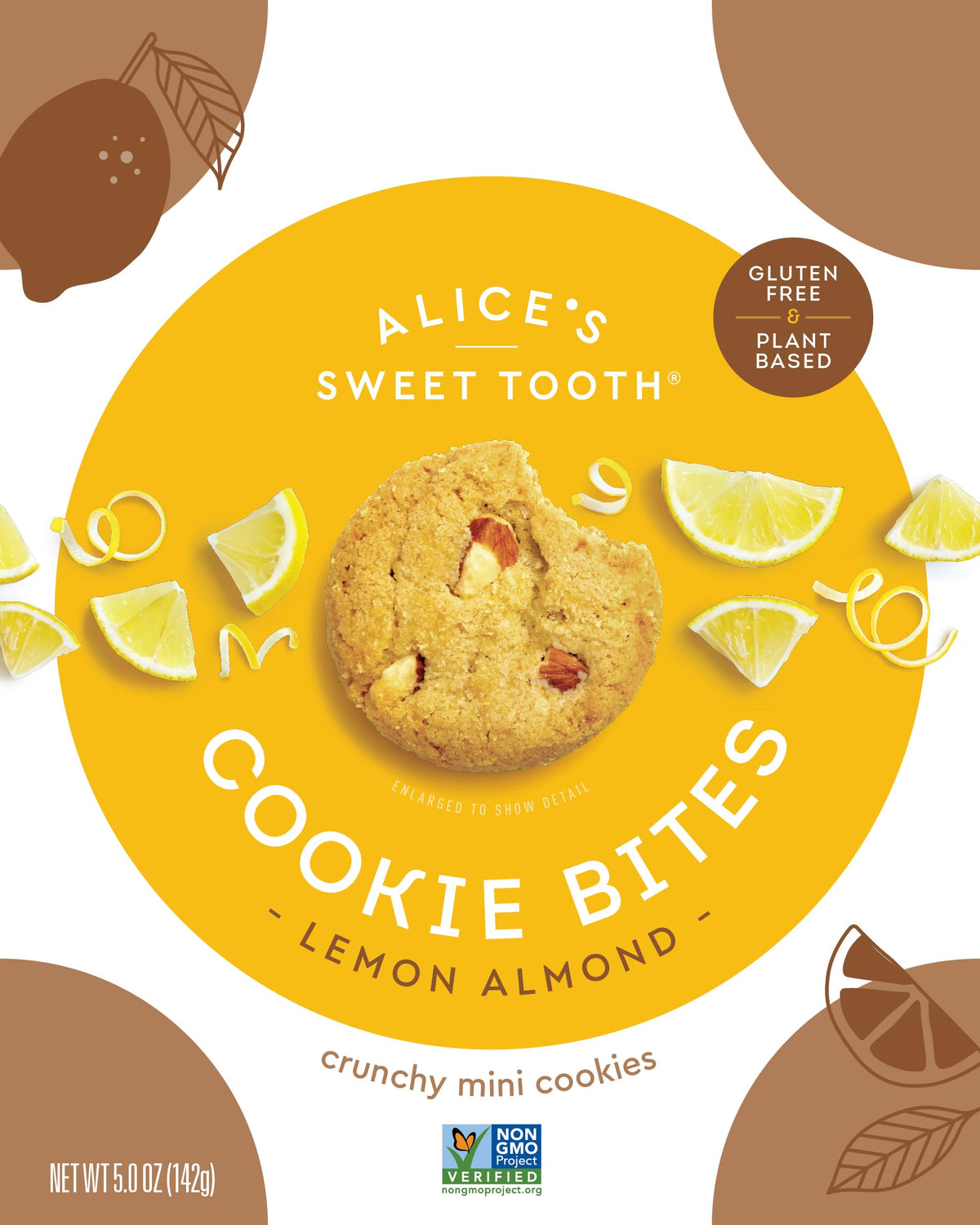 Alice's Sweet Tooth Lemon Almond Cookie Bites - Gluten-Free, Vegan, Crunchy Mini-Cookies - Plant-Based, Dairy-Free, Grain-Free, Soy-Free - 5.0 ounces