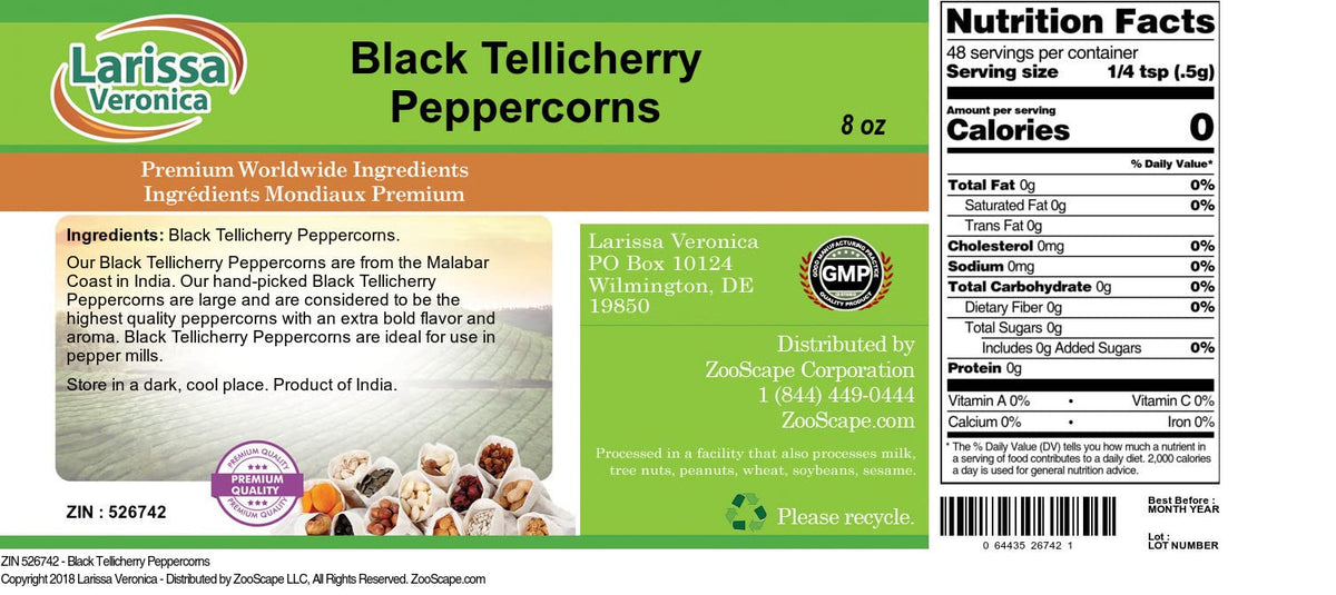 Black Tellicherry Peppercorns (8 oz, ZIN: 526742) - 3 Pack