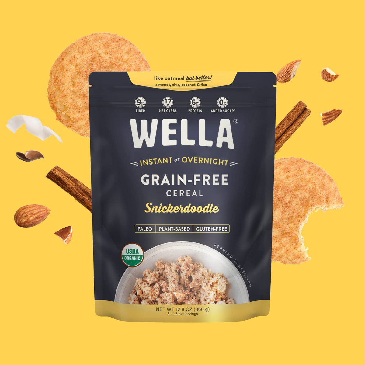 Wella Cereal Oatmeal Alternative, Gluten-Free Breakfast Hot Cereal, Grain-Free Paleo Organic Vegan High Protein Superfood, Plant-Based Non-GMO, Low in