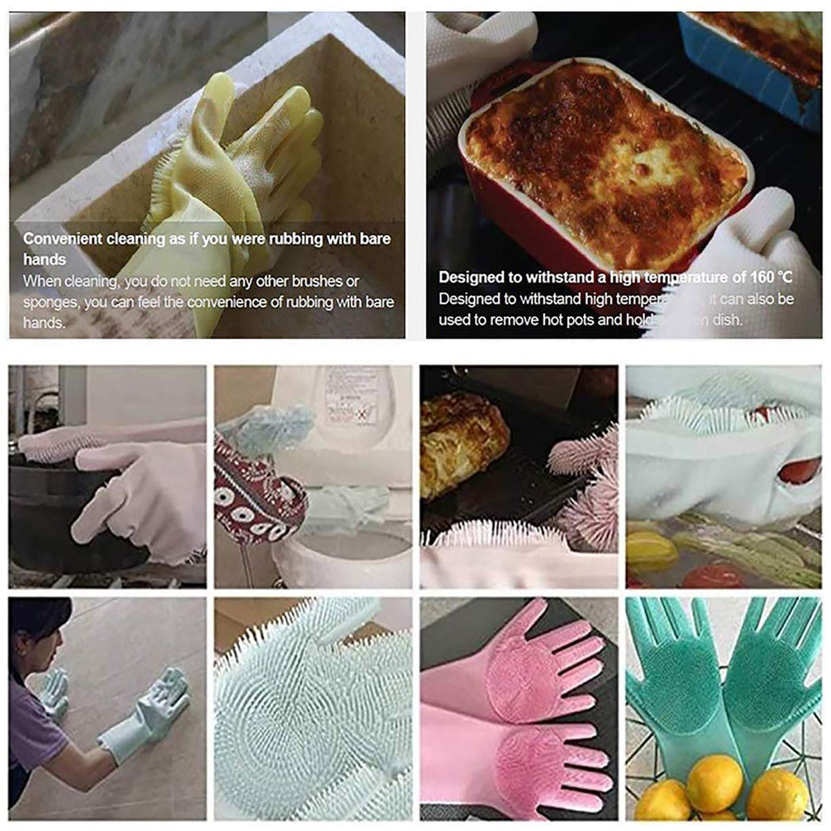 Magic Dishwashing Cleaning Sponge Gloves Reusable Silicone Brush Scrubber Gloves