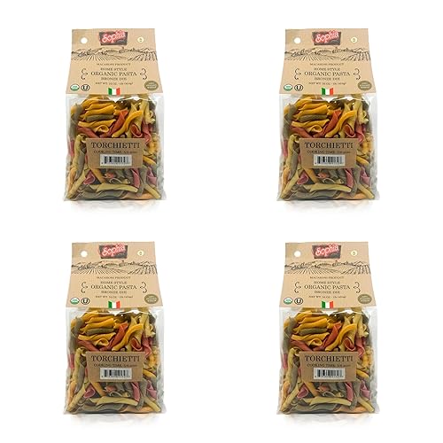 Sophia Foods Four-Color Bronze Dye Torchietti Pasta, 1lb Bag (4-Pack) - Organic, Artisanal, and Made in Italy