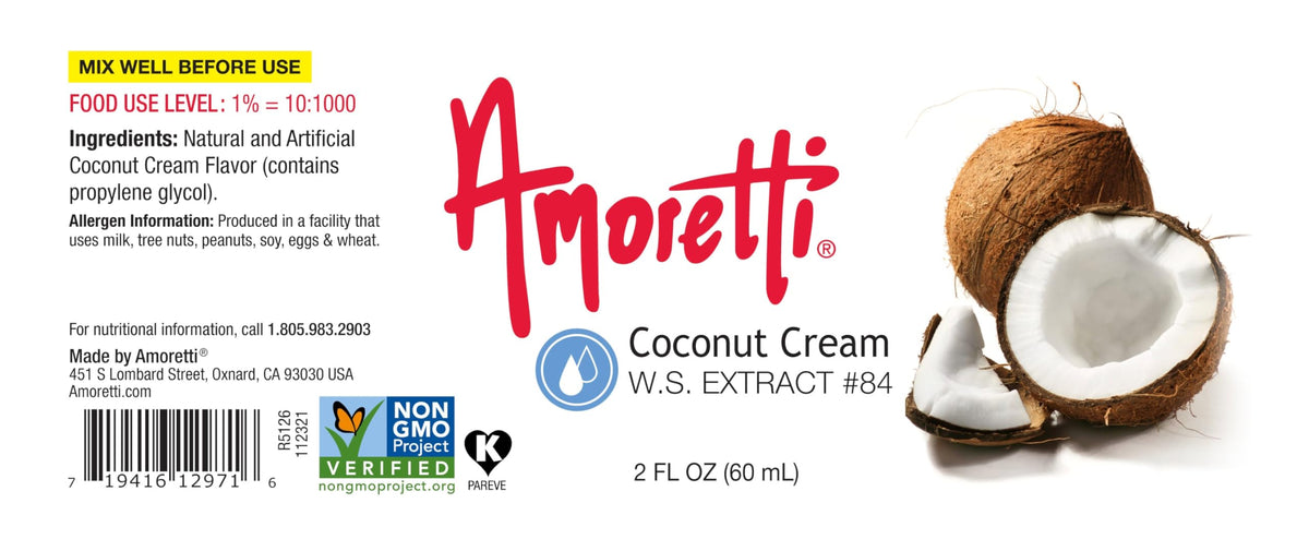 Amoretti - Coconut Cream Extract Water Soluble 2 oz - Highly Concentrated & Perfect For Pastry, Savory, Brewing, and more, Preservative Free, Vegan