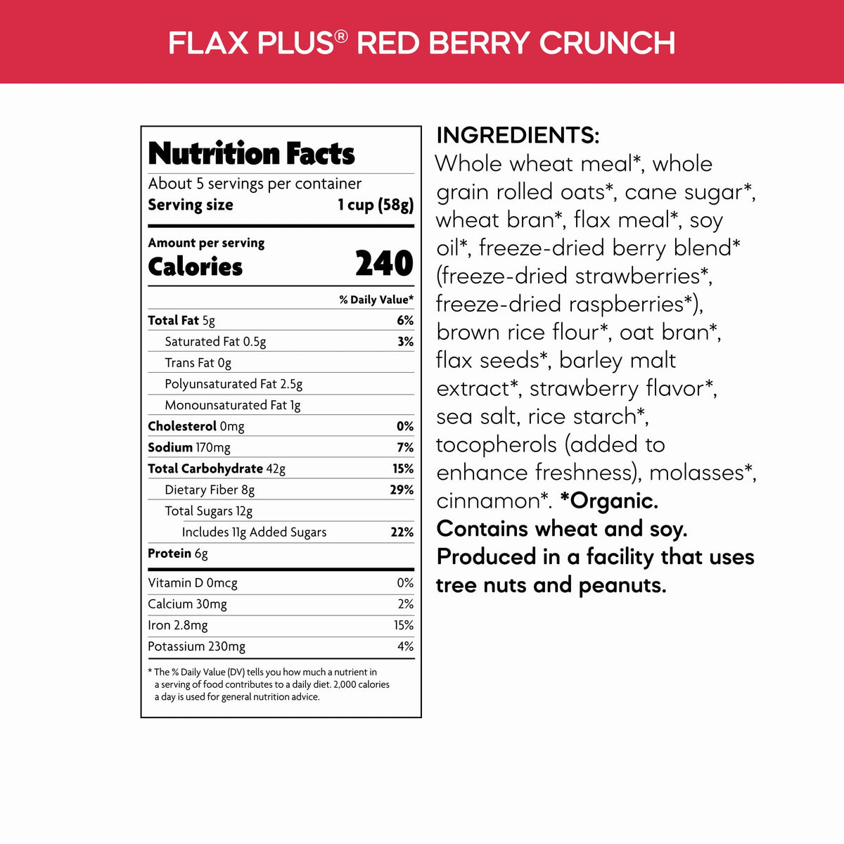 Nature's Path Organic Flax Plus Red Berry Crunch Cereal, 10.6 oz (Pack of 1), Non-GMO