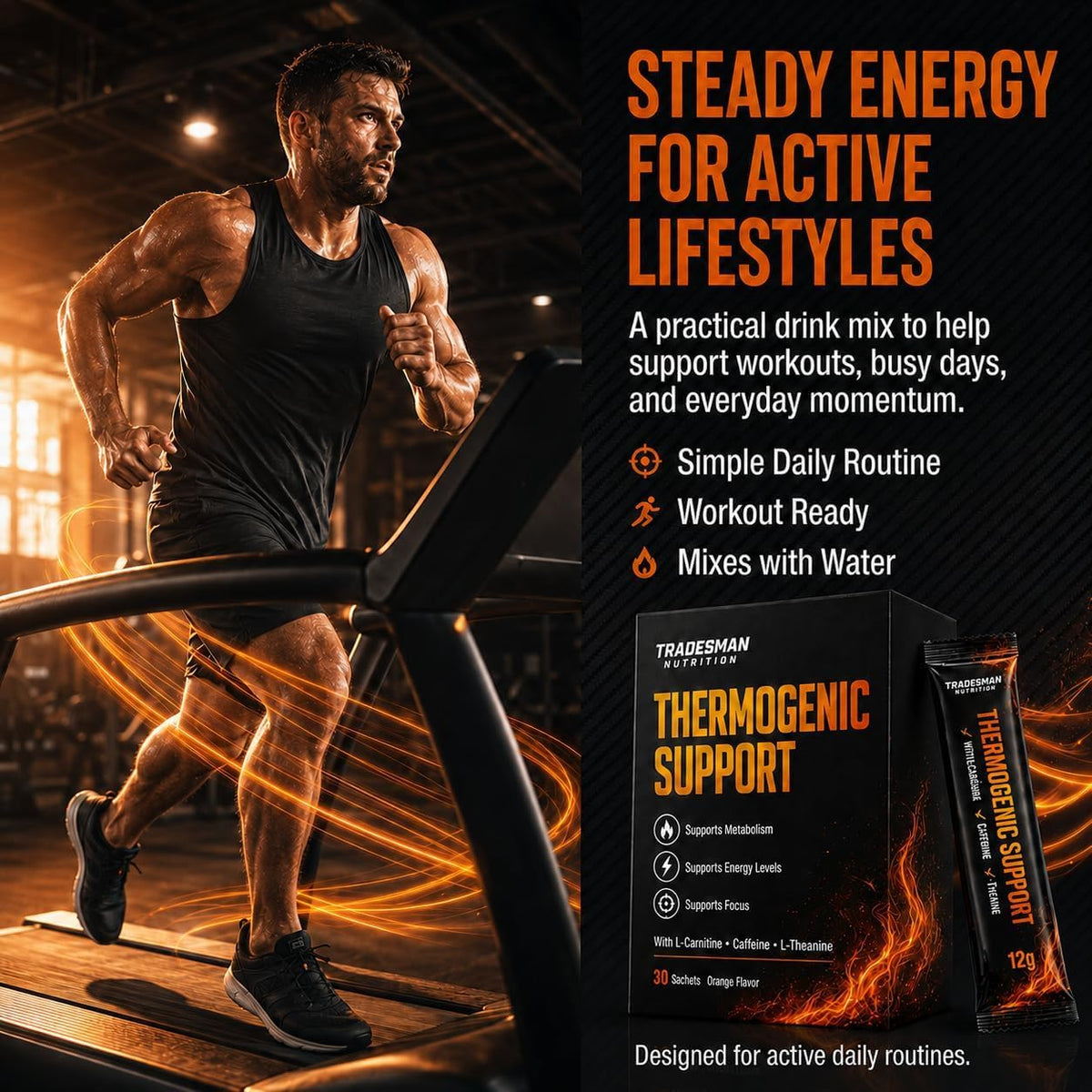 Tradesman Nutrition Shred, Orange Thermogenic Support Energy Drink Powder Packets, Energy & Focus Support Formula for Men & Women, 30 Sachets