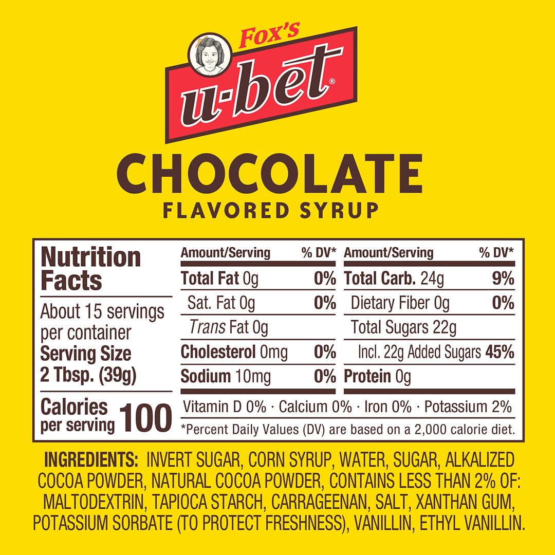 Fox's U-Bet Original Chocolate Flavor Syrup, 22 Ounce (Pack of 2)