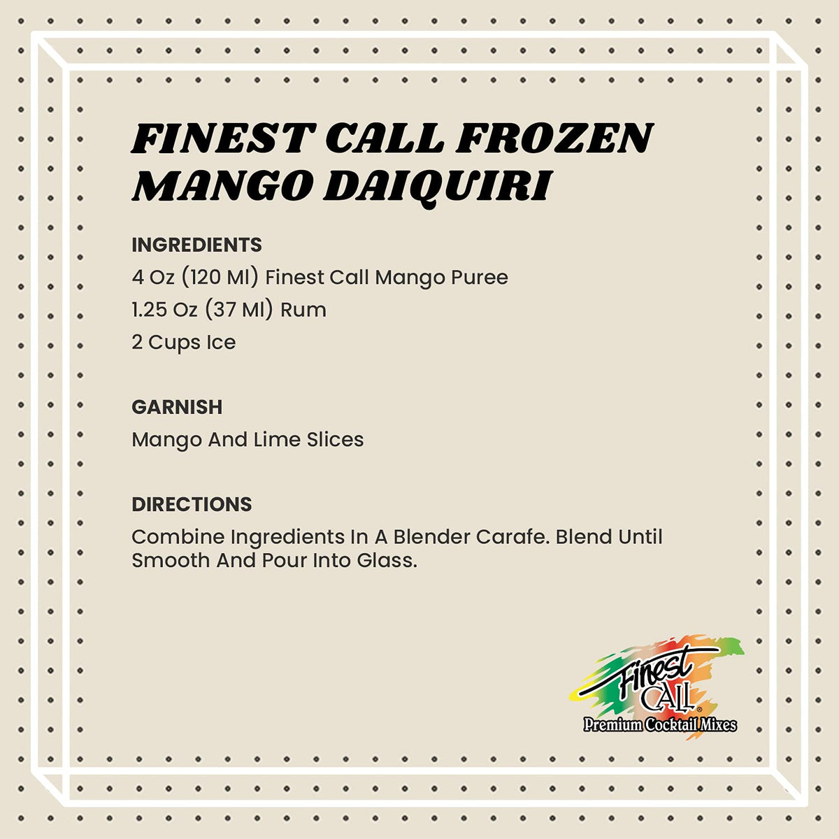 Finest Call Premium Mango Fruit Puree Drink Mix, 1 Liter Bottle (33.8 Fl Oz), Individually Boxed