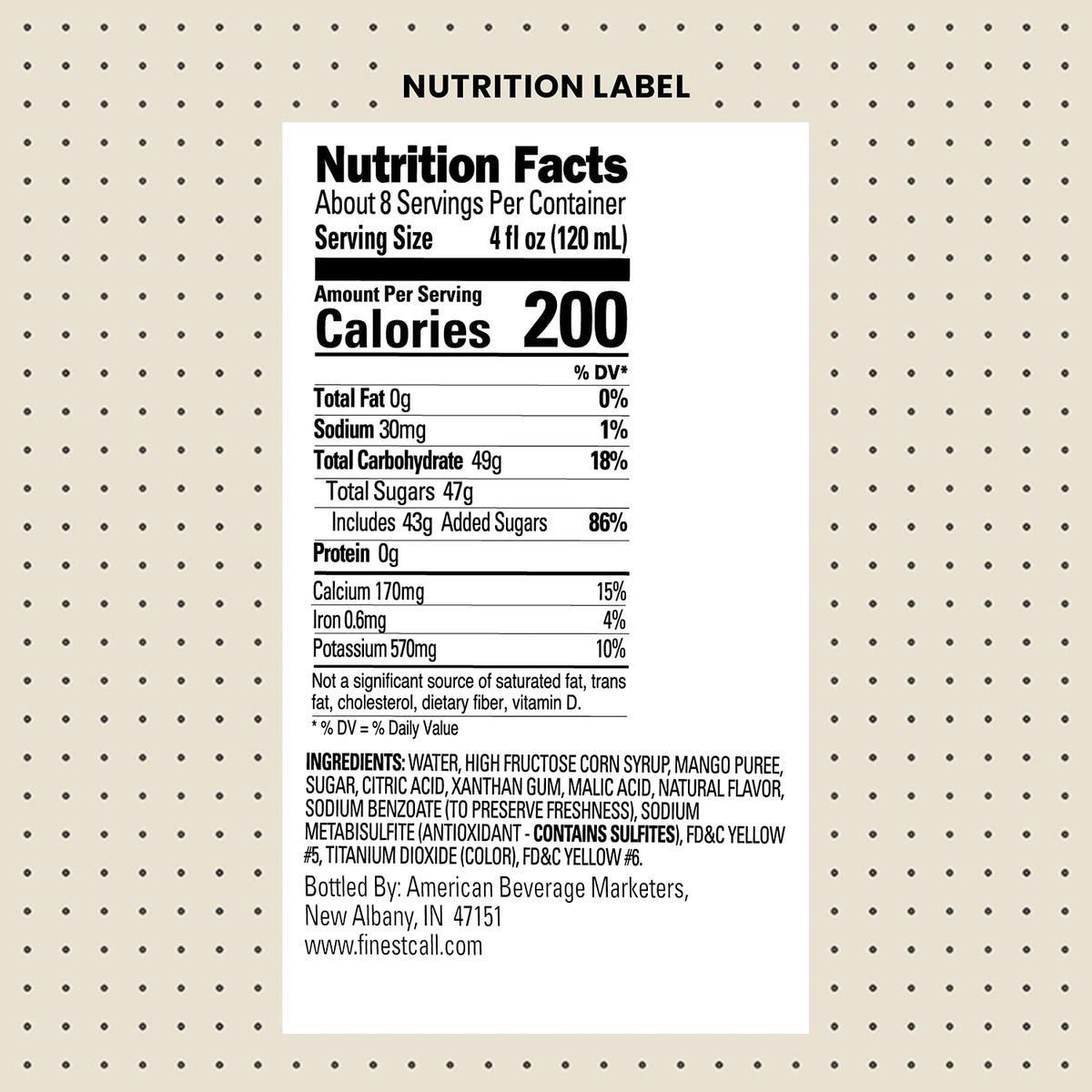 Finest Call Premium Mango Fruit Puree Drink Mix, 1 Liter Bottle (33.8 Fl Oz), Individually Boxed