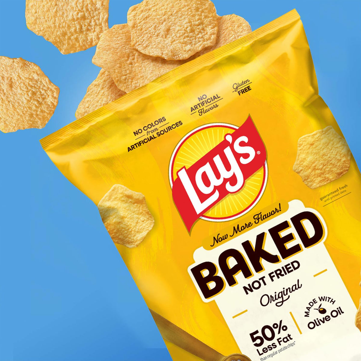 Baked Lay’s Potato Chips, Original, 0.875 oz Bags, (40 Pack), 50% Less Fat, Gluten Free, No Artificial Flavors, No Colors from Artificial Sources