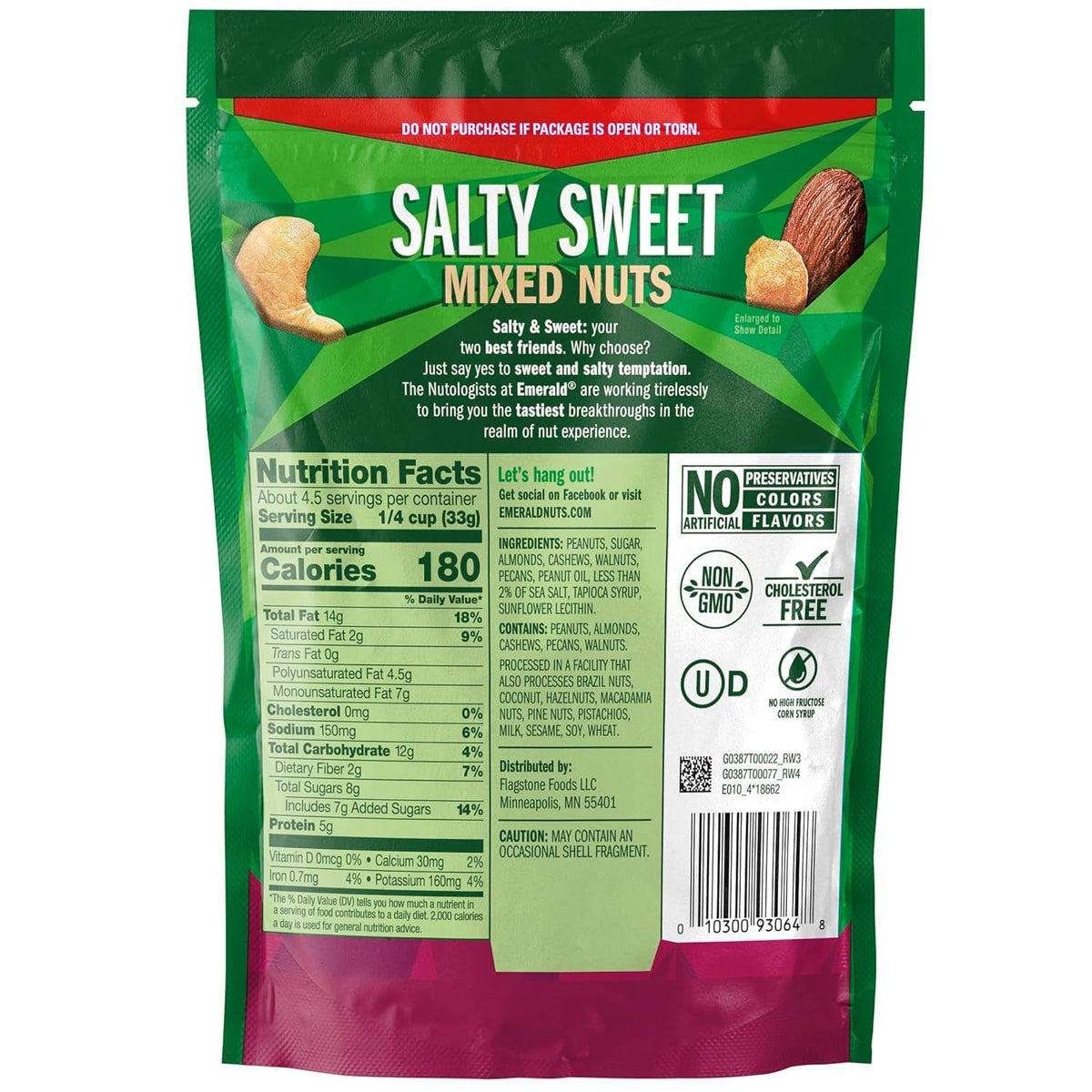 Emerald Nuts, Salty Sweet Mixed Nuts, Features Kettle Glazed Peanuts, Almonds, Cashews, Kettle Glazed Walnuts, Kettle Glazed Pecans, 5.5 Oz