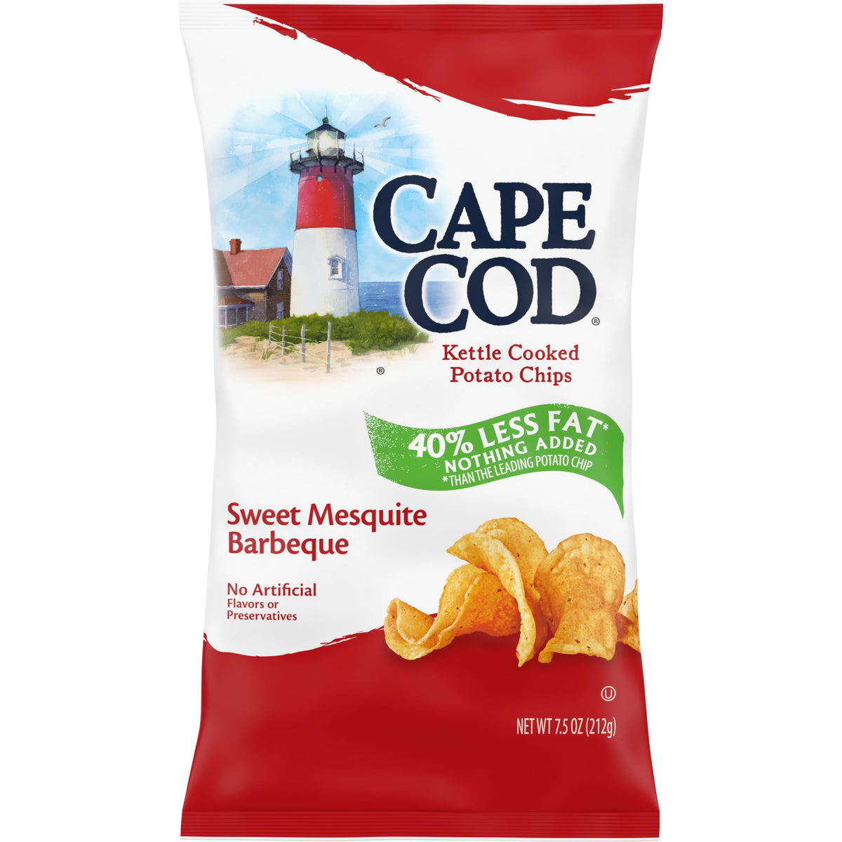 Cape Cod Less Fat Sweet Mesquite Barbeque Chips, 7.5 Oz Bag