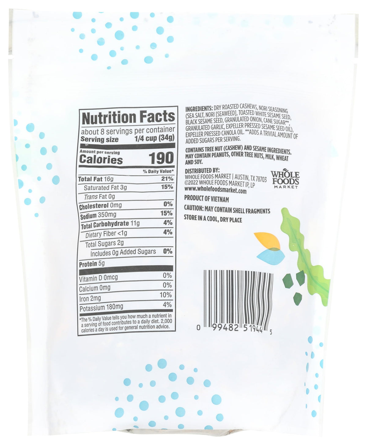 365 by Whole Foods Market, Cashews, Seaweed Seasoned, 10 Ounce