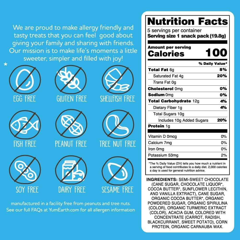 YumEarth Choco Yums, 5-0.7 Ounce Snack Packs, Allergy Friendly, Gluten Free, Non-GMO, Vegan, No Artificial Flavors or Dyes (Pack of 2)