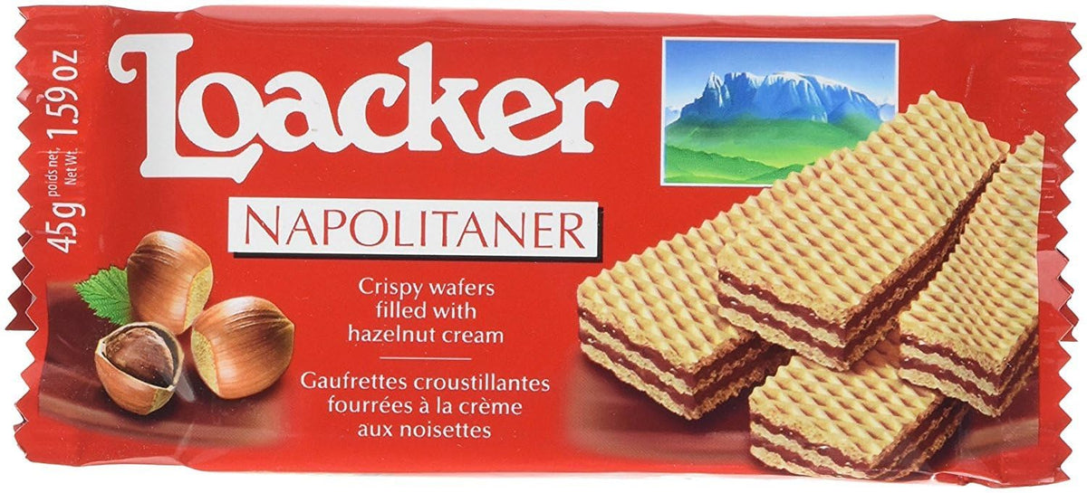 Loacker Napolitaner Hazelnut Cream Filled Wafer 45g (Pack of 25)