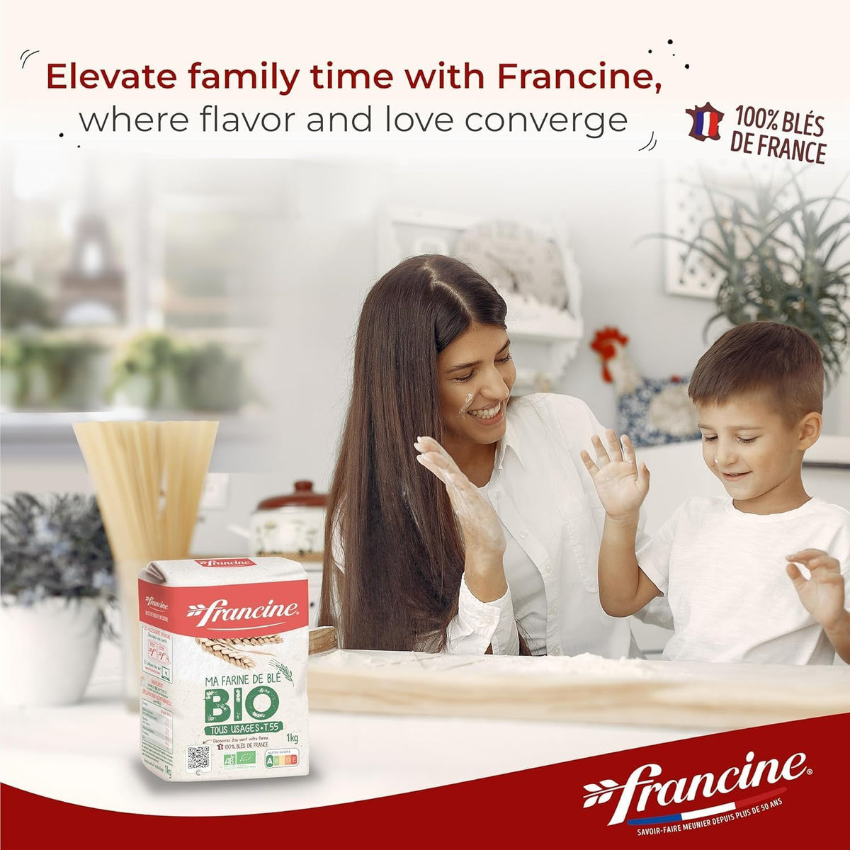 Francine Organic Wheat Flour, T55 Bio French Flour from France with Lower Gluten Content, Makes Great Breads, Pastries and Desserts, 35.3oz/1 kg (Pack