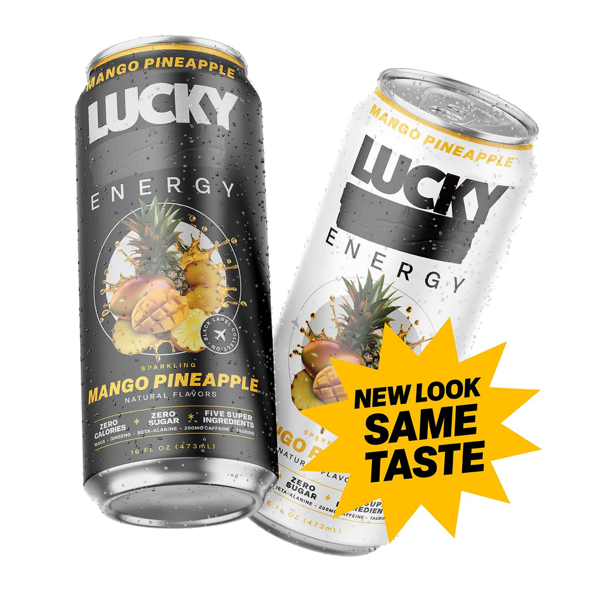 Lucky Energy Drink Mango Pineapple, Zero Sugar, 200mg Caffeine, 12 Pack