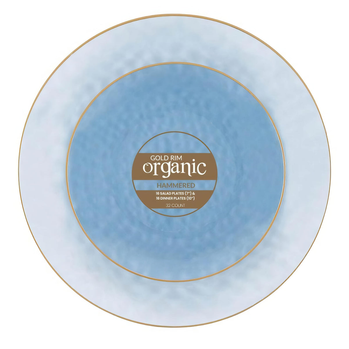 Organic Hammered Dusty Blue Plates Disposable, (32 Ct) 7" & 10" Blue Clear Plastic Plates Combo, Perfect Blue Disposable Plates for Fancy Plastic