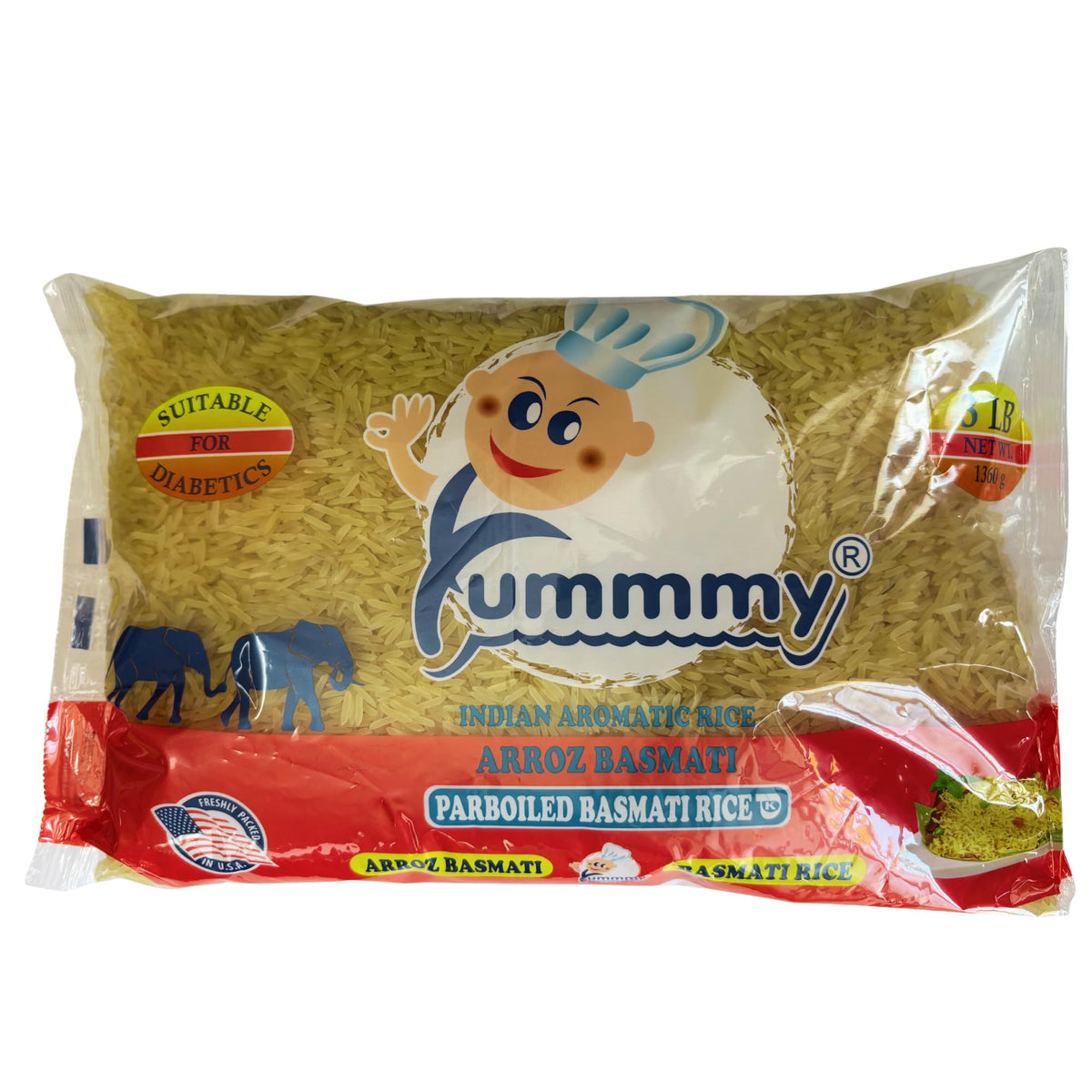 Yummmy Aromatic Basmati Parboiled Rice, Sella Rice - Arroz Basmati, 3 Lbs. (48 oz), Kosher Certified, Suitable for Diabetics
