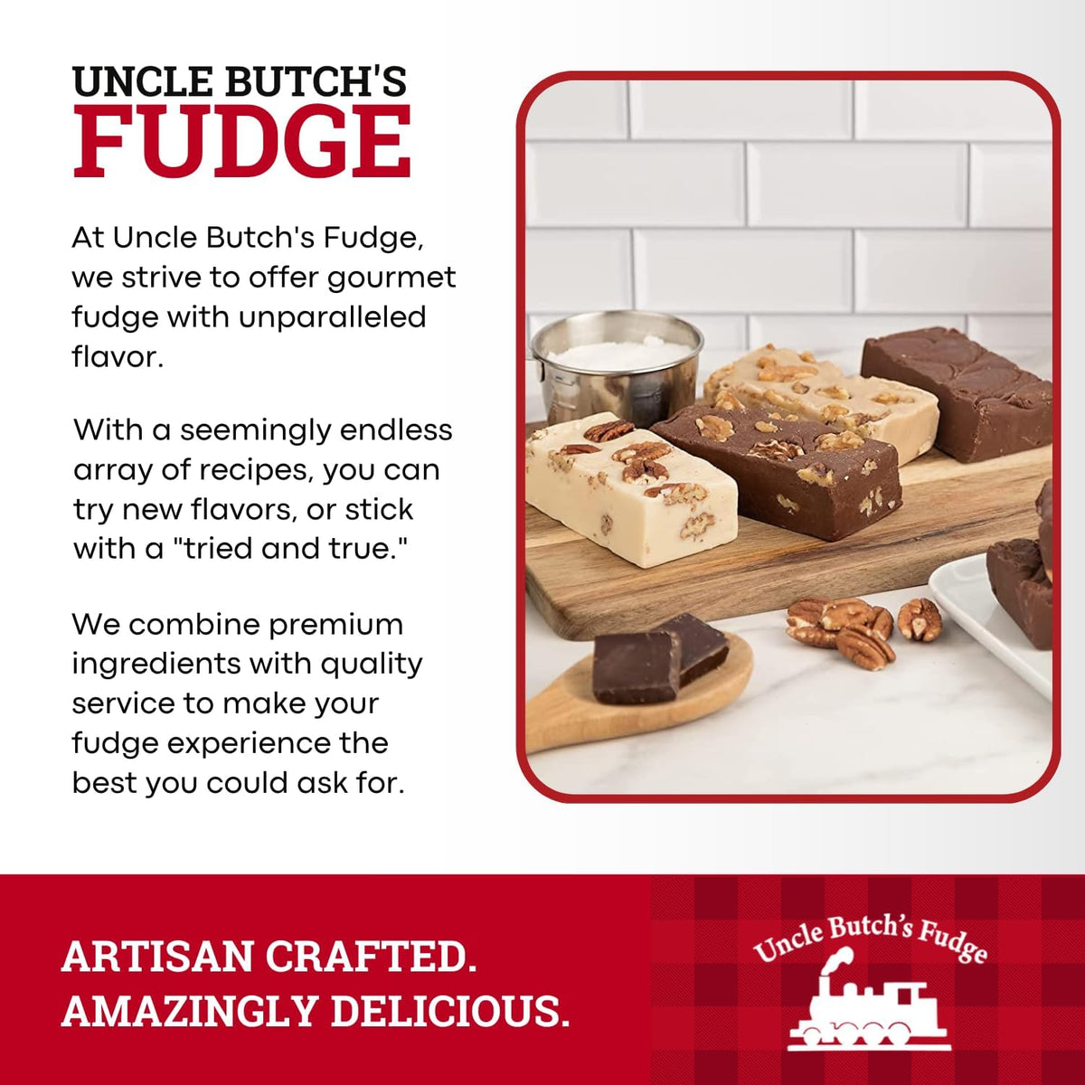 Uncle Butch’s Chocolate Walnut Fudge Candy - Chocolate Fudge Freshly Made in Small Batches with Real Butter - Creamy, Decadent, Handcrafted