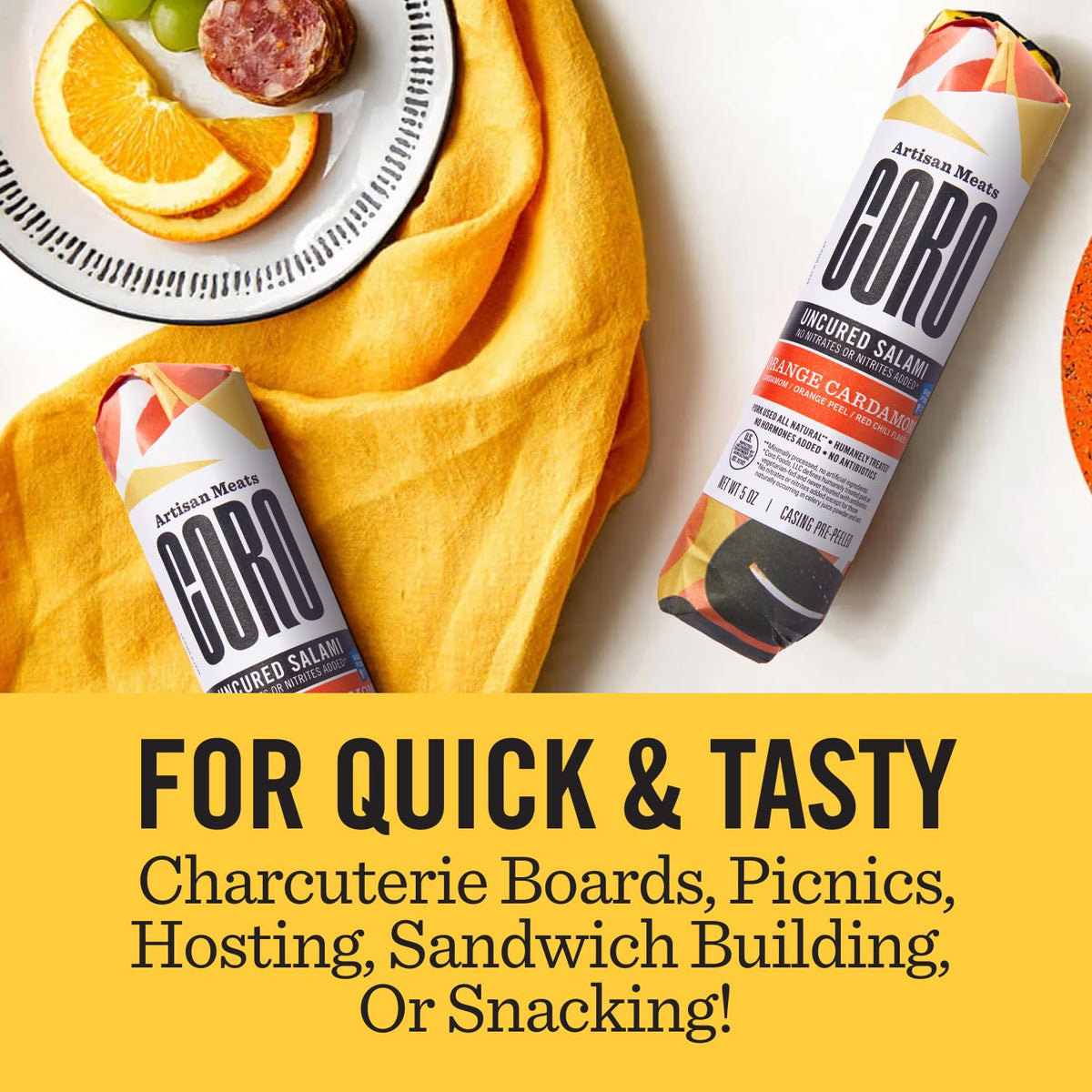 Coro Cardamom & Orange Uncured Salami Stick - 5oz | Sweet Citrus & Spice