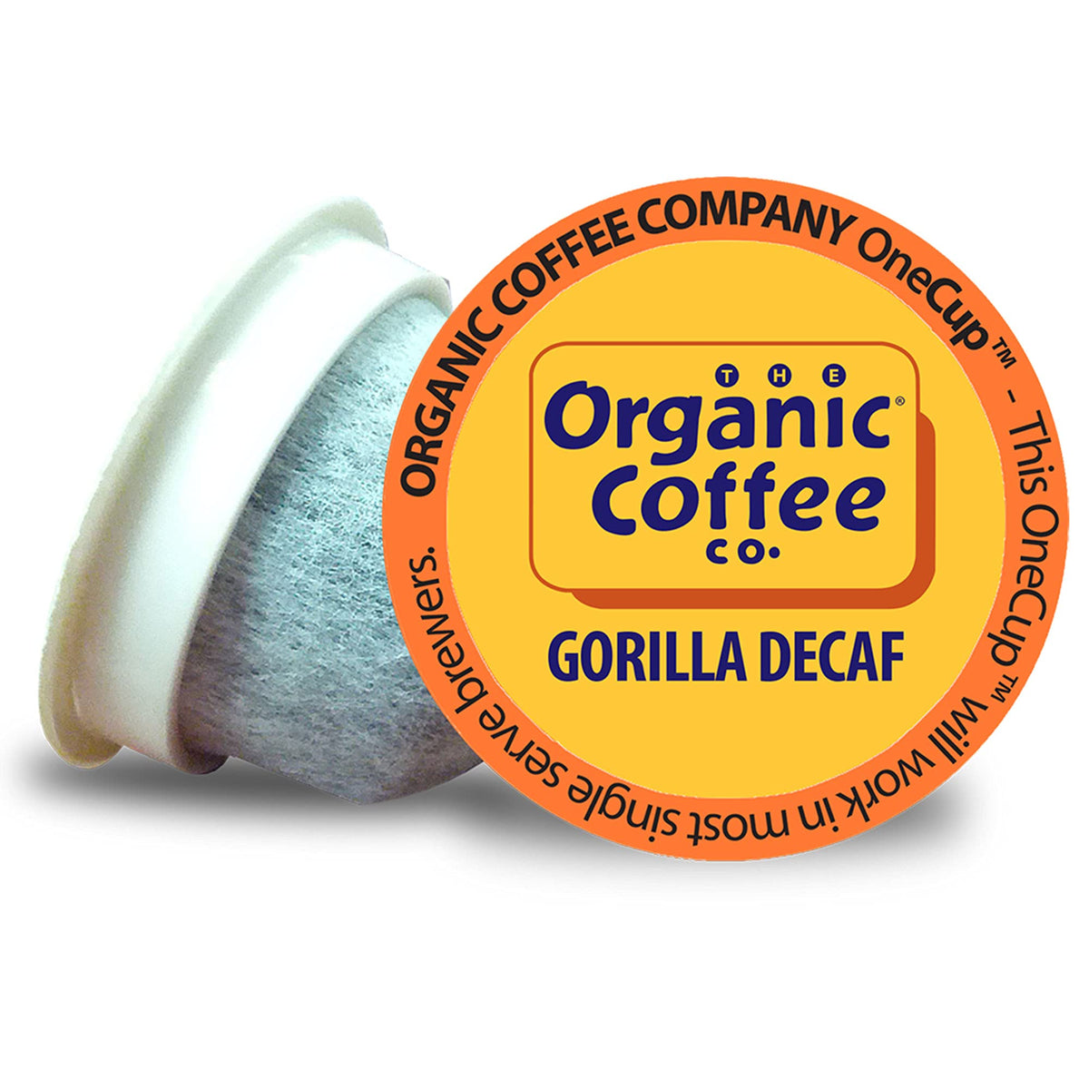The Organic Coffee Company Gorilla Decaf OneCup - 12 Count Compostable Pods - Medium Light Roast Arabica Coffee - Compatible with most Keurig K-Cup