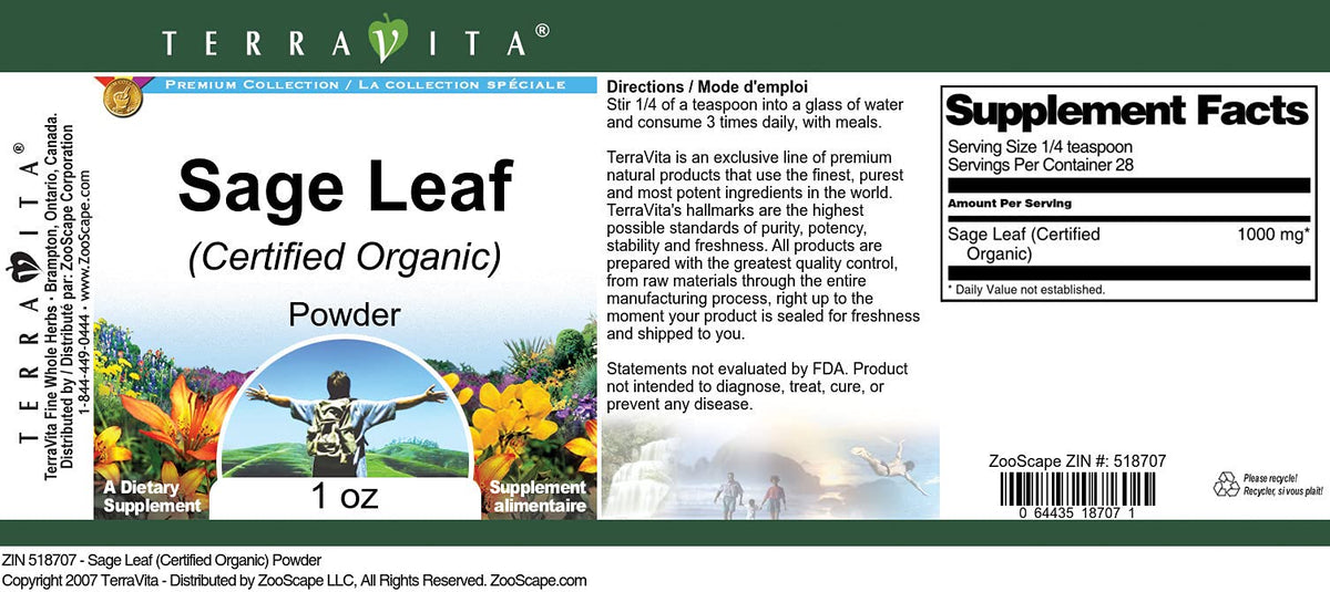 Sage Leaf (Certified Organic) Powder (1 oz, ZIN: 518707) - 3 Pack