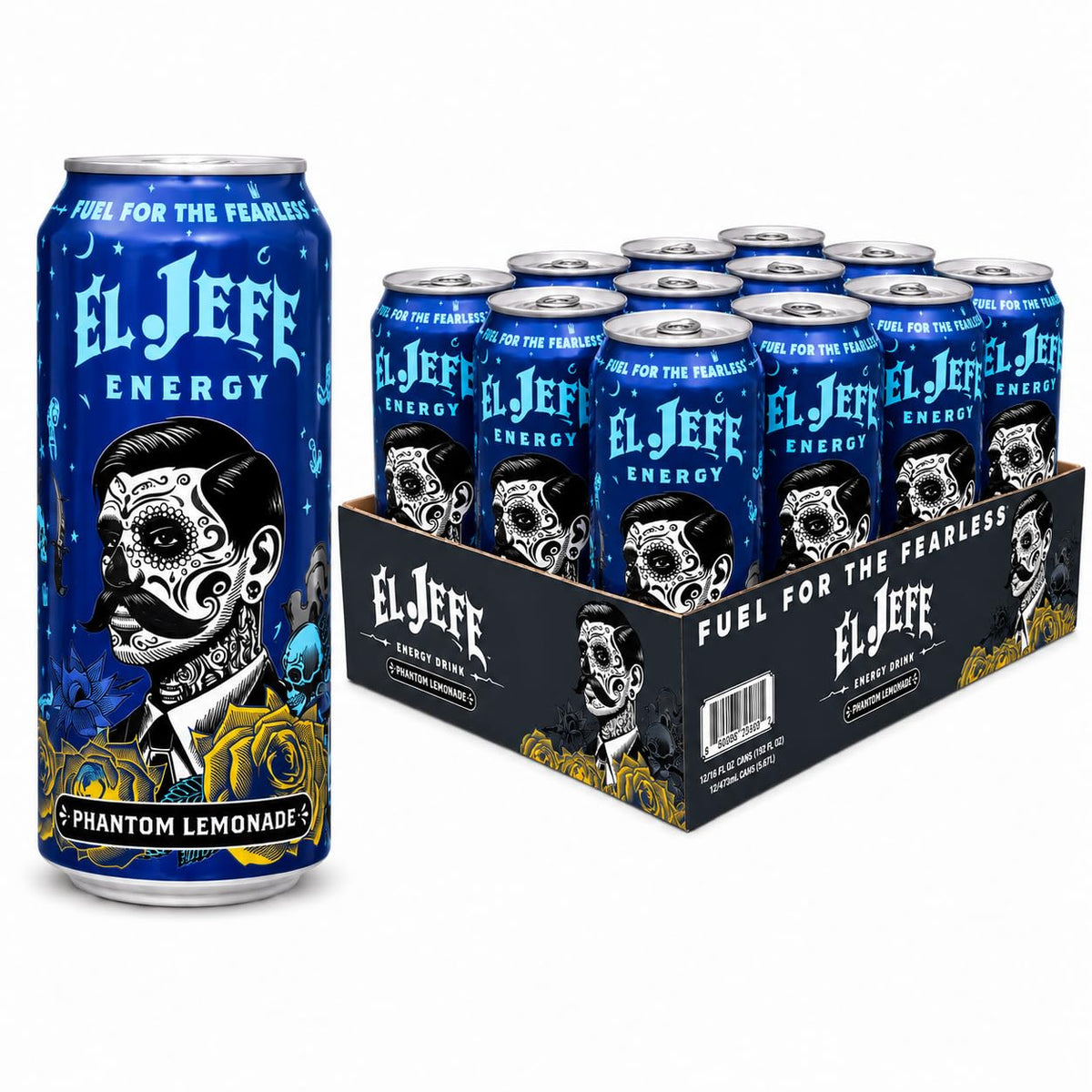 EL JEFE Energy Drink, Phantom Lemonade, Zero Sugar, 16 fl oz Cans, 12-Pack