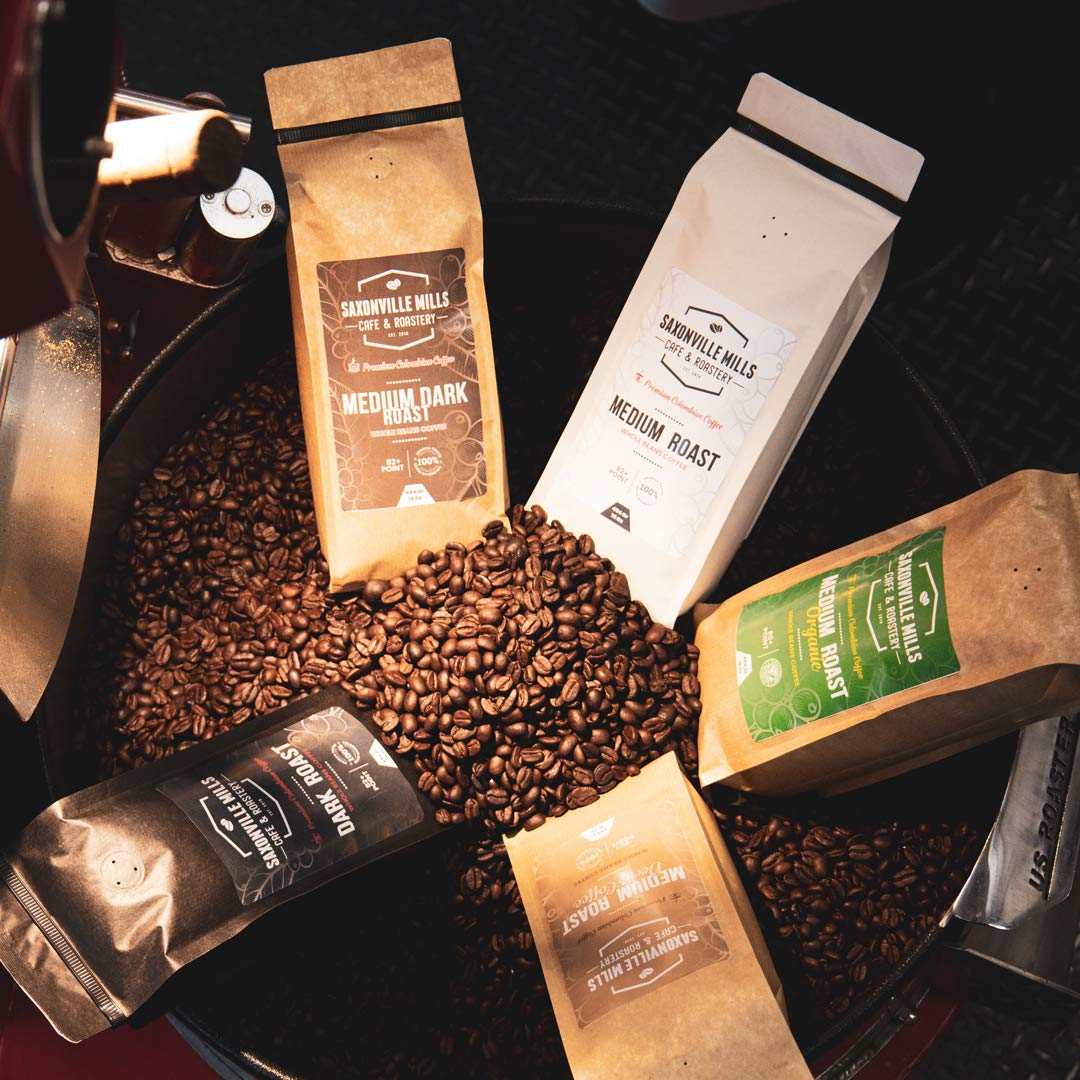 Medium Dark Coffee Roast, Ground Coffee, 100% Arabica Colombian Coffee, Fresh Coffee (1 LB), Saxonville Mills Cafe