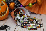 Spooky Candy Apple Themed Halloween Birthday Party Mini Chocolate Candy Bar Sticker Wrappers, 45 1.4" x 2.6" Wrap Around Labels by AmandaCreation