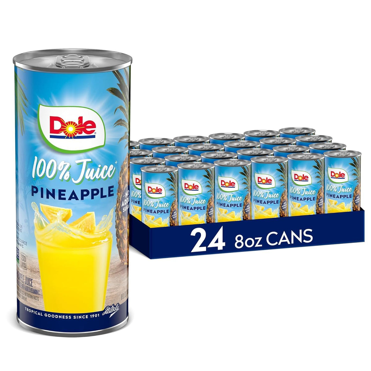 Dole 100% Pineapple Juice, No Added Sugar, Excellent Source of Vitamin C, 100% Fruit Juice, Packaging May Vary, 8.0 Fl Oz (Pack of 24)