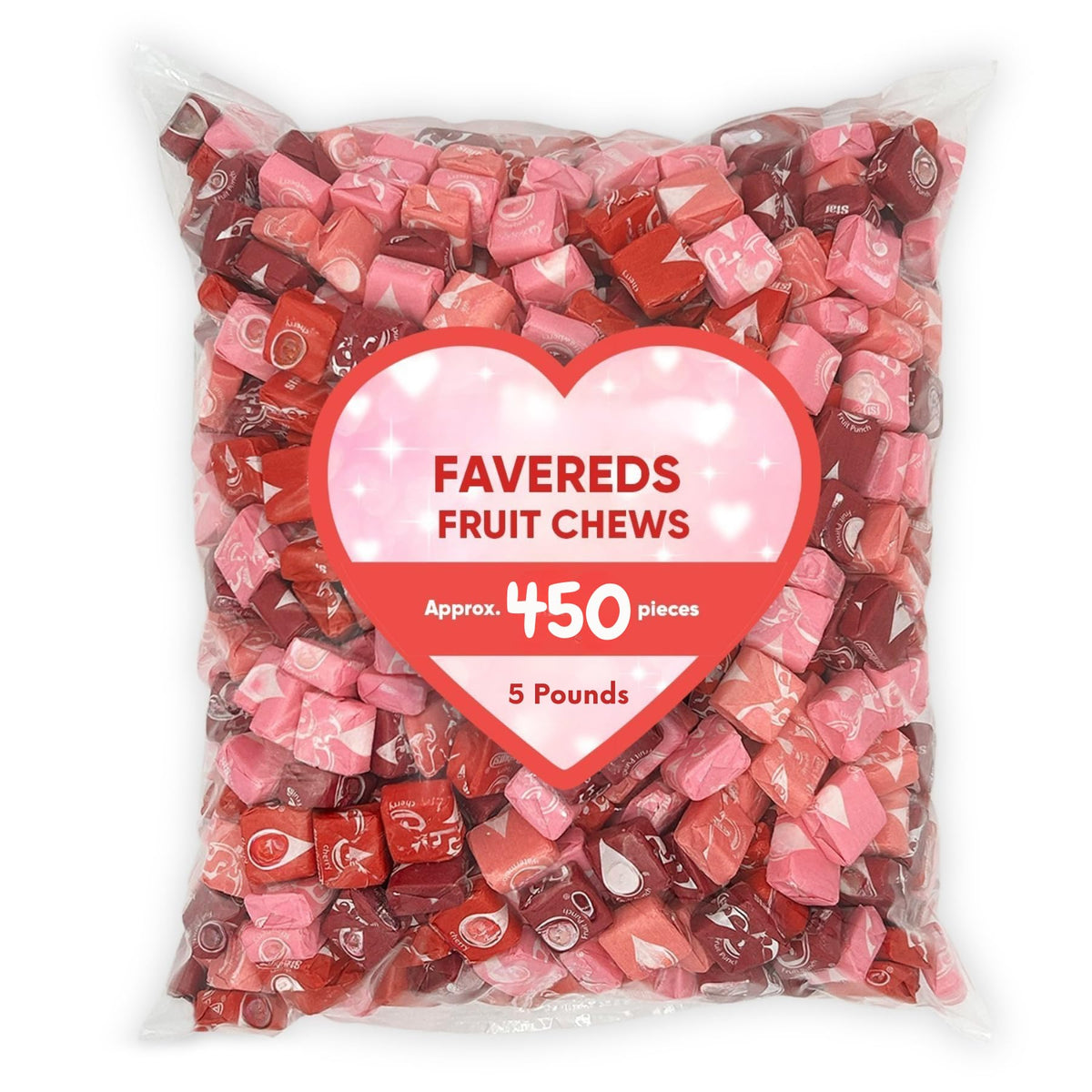 Chewy Fruit Candy Squares All Red Fruit Flavors Bulk Bag - 5 lb (Approx. 450 pieces)