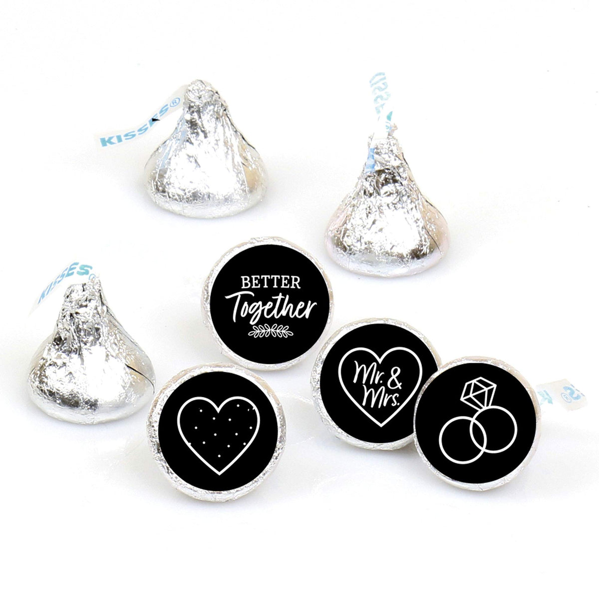 Mr. and Mrs. - Black & White Wedding Favors - Round Candy Stickers - 108pc
