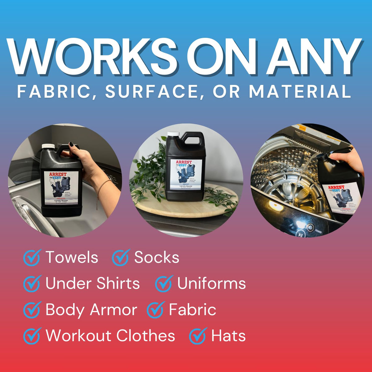 Arrest My Vest Military Grade Laundry Booster Deodorizer For Strong Odor to Get The Sweat Smell Out of Clothes, Uniforms, Police Gear, and All Fabrics