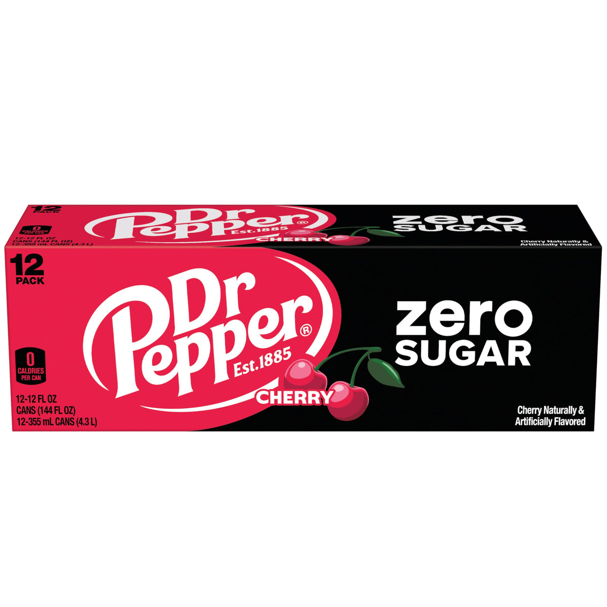 Dr Pepper Cherry Zero Sugar Soda, 12 fl oz cans, 12 pack