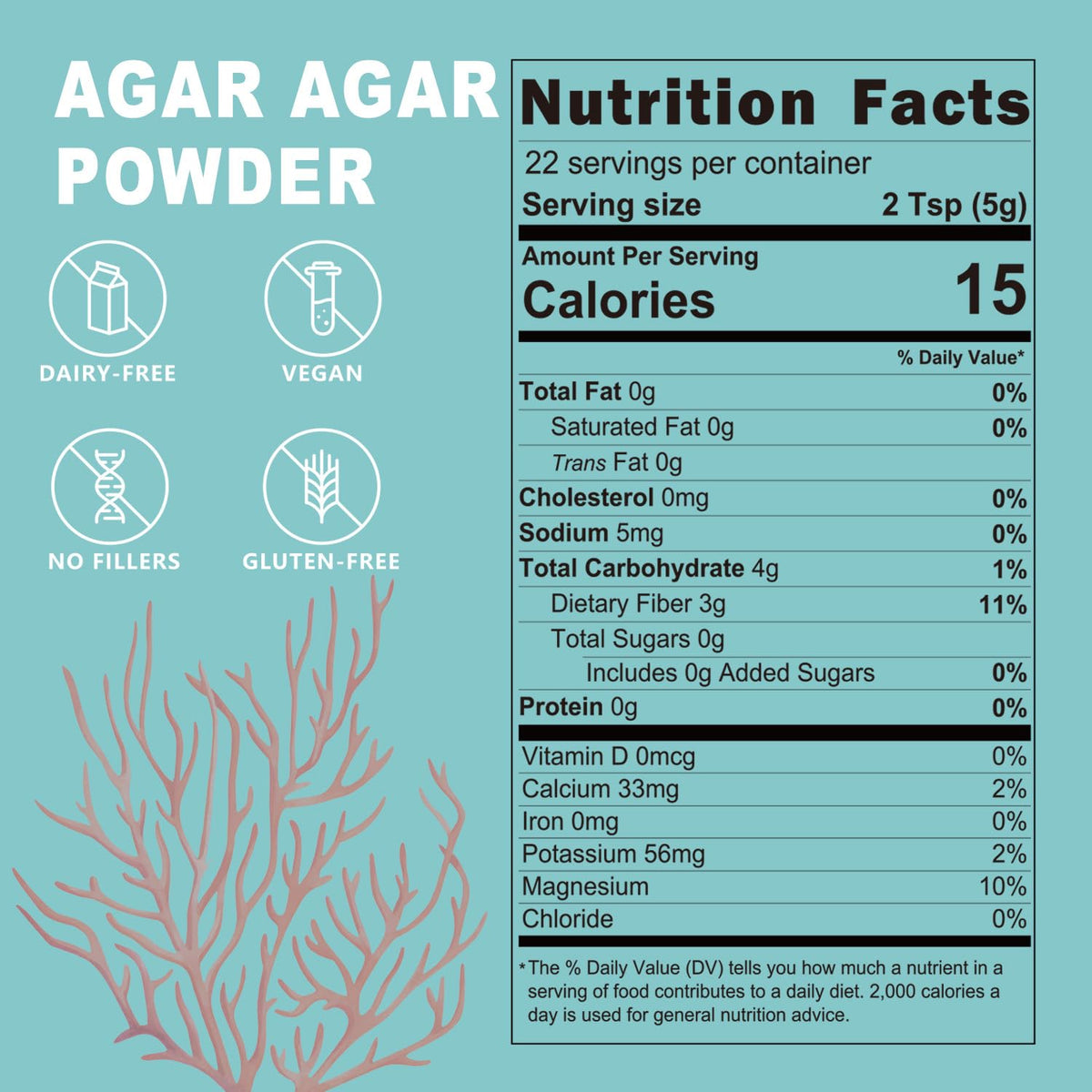 Agar Agar Powder, Vegan Unflavored Gelatin Substitute, Non-GMO, Gluten Free, No Additives and Preservatives, 4oz
