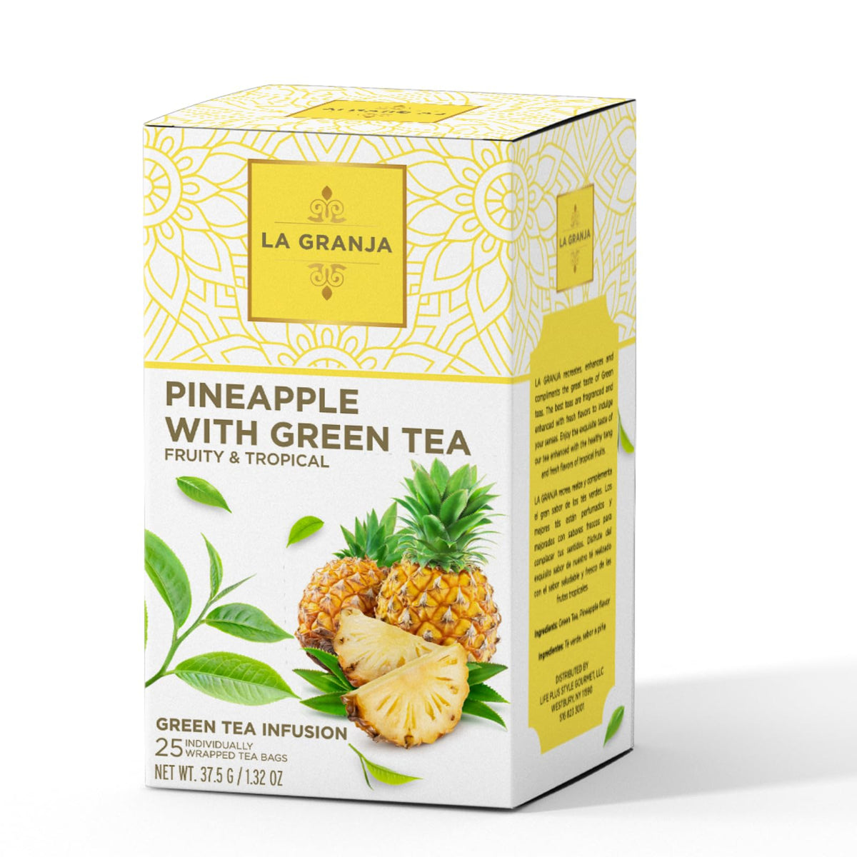 Life Plus Style Gourmet La Granja Pinapple Green Tea Premium Unsweetened Naturally Caffeinated Hot or Iced No Sugar Tropical Pineapple Fruity Gift