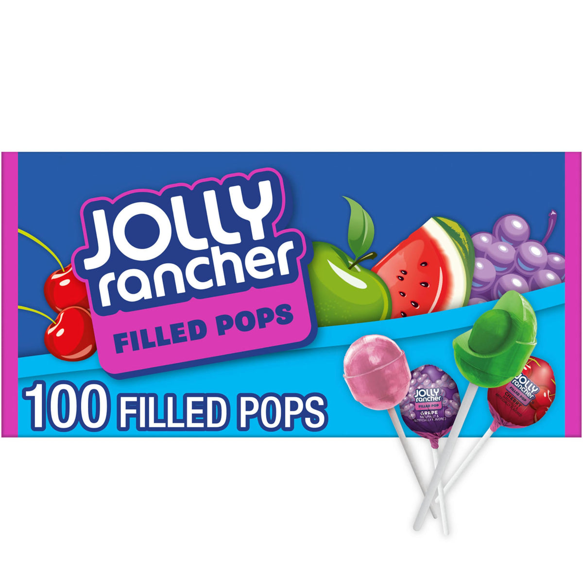 JOLLY RANCHER Filled Pops Assorted Fruit Flavored Candy Box, 56 oz (100 Pieces)