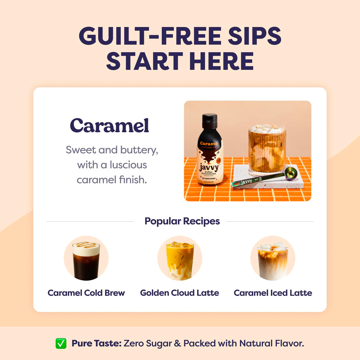 Javvy Cold Brew Coffee Concentrate Instant Coffee, Smooth Arabica Iced Coffee & Espresso Concentrate, 35 Servings, Caramel, 1 Pack