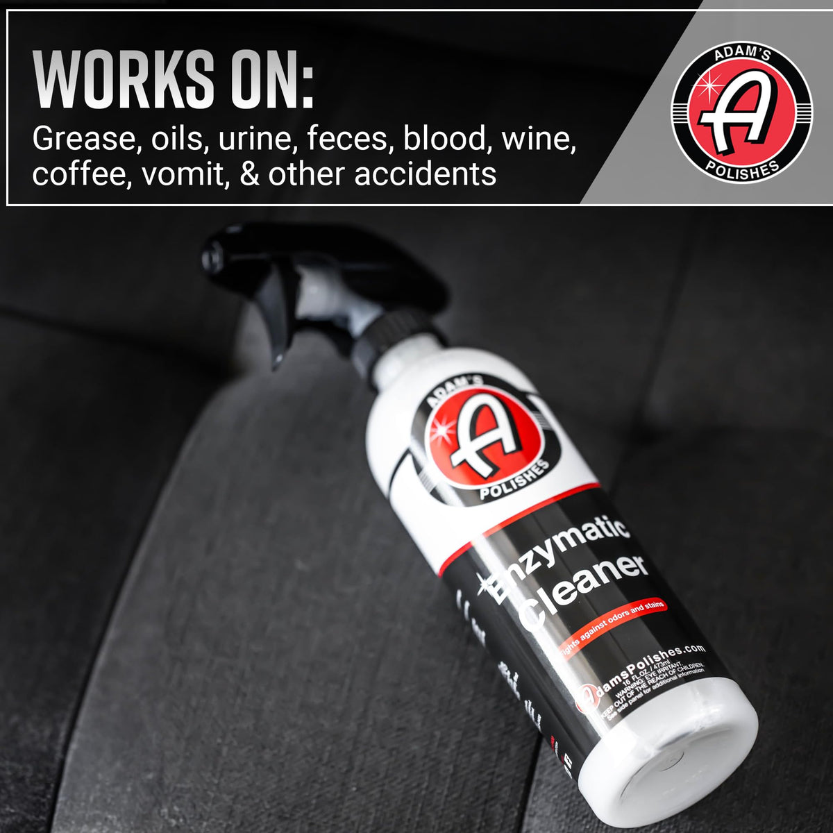 Adam's Polishes Enzymatic Cleaner 16oz - Eliminate Stains & Odors From Extreme Bio-Based Messes - Water-Based, Non-Toxic All Purpose Interior Cleaner