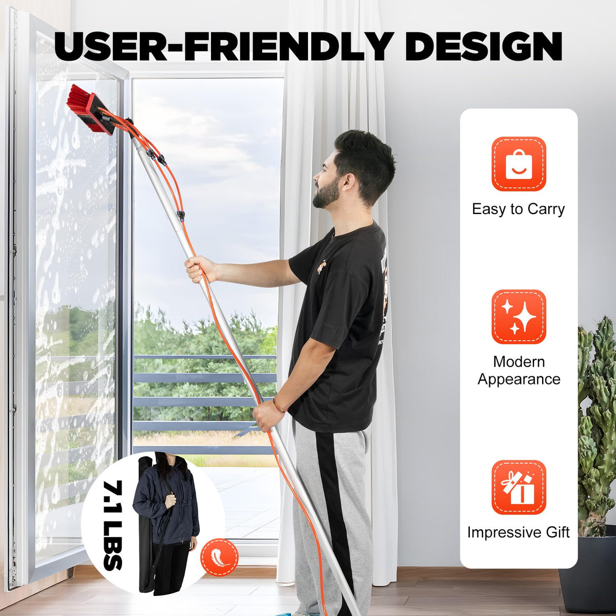 HIFMGHE 24ft Water Fed Pole Kit, Telescopic Solar Panel Cleaning Brush Kit, Car Glass Washing Equipment Tool, Outdoor Window Cleaner with 180°