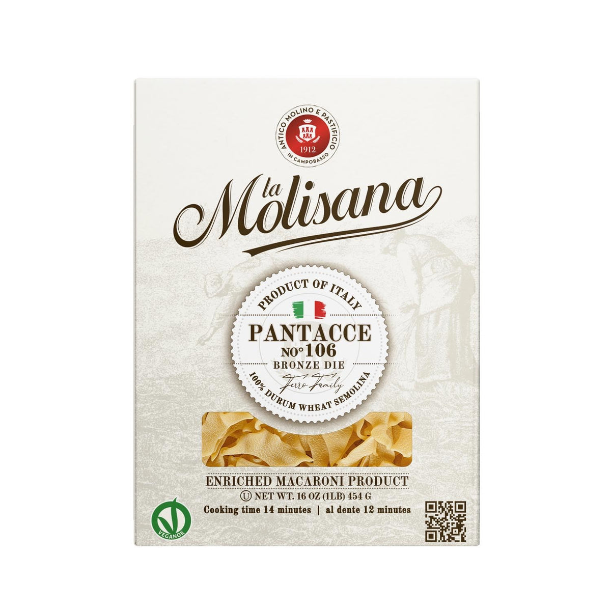 La Molisana Pantacce Toscane Pasta, 16 oz (Pack of 12), Premium Italian Durum Wheat Semolina, High Protein 14%, Bronze Die Cut Rustic Pasta