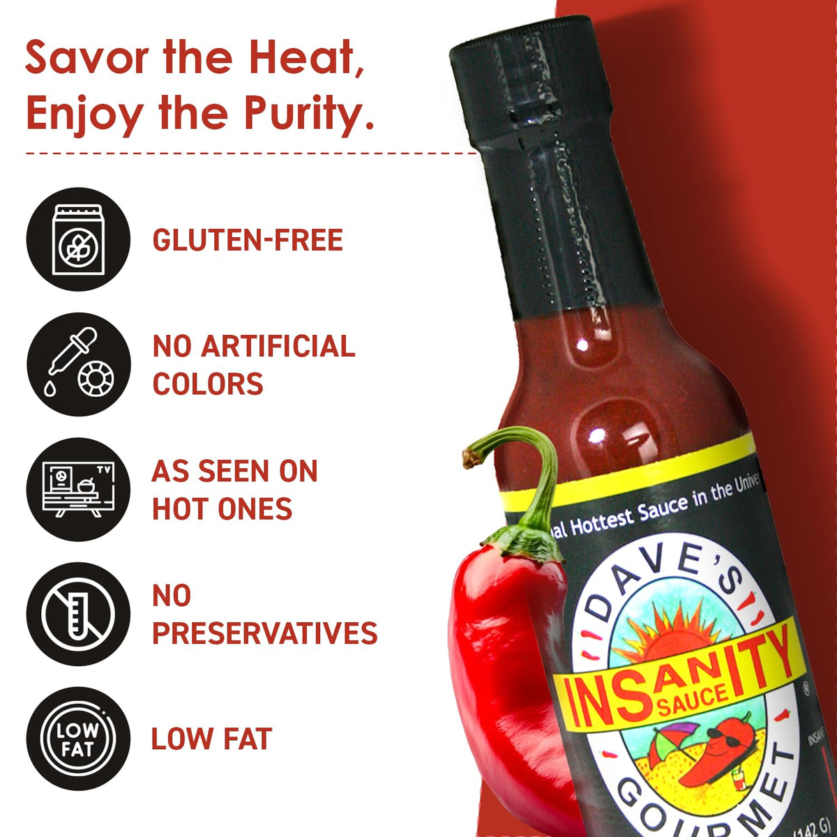 Dave's Gourmet Original Insanity Hot Sauce - As Seen on Hot Ones Season 1 - Sauce for Burgers, Burritos, Stews - Hot Sauce Challenge Favorite - Bold