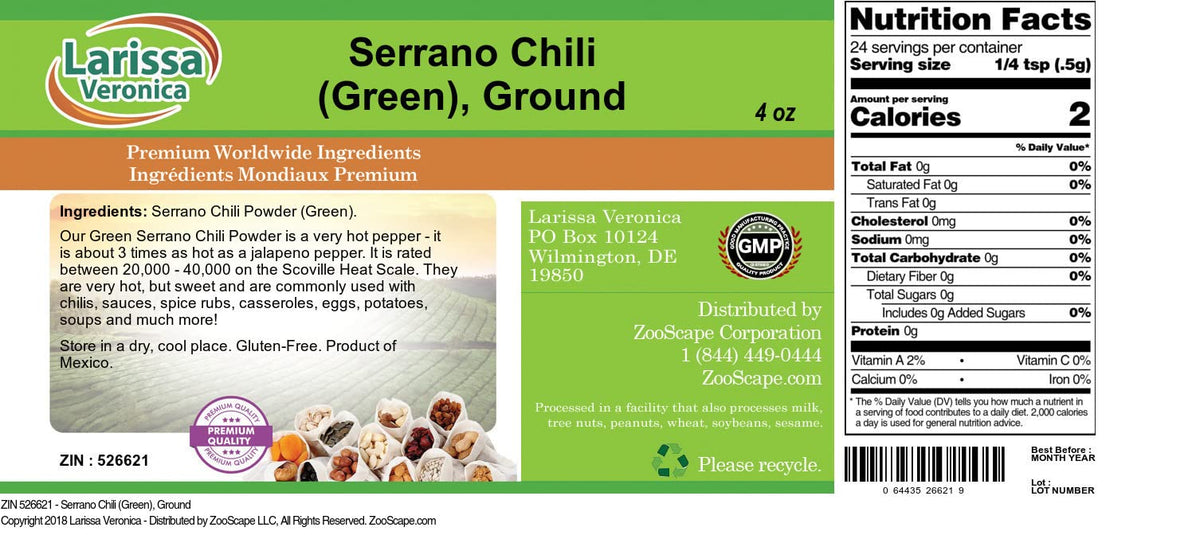 Serrano Chili (Green), Ground (4 oz, ZIN: 526621) - 2 Pack