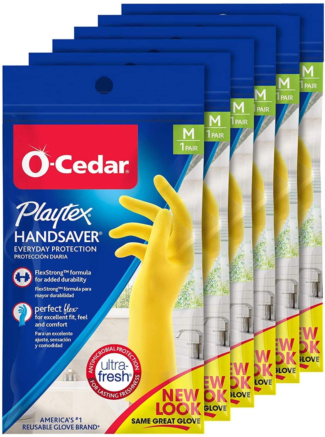 Playtex HandSaver Reuseable Rubber Cleaning Gloves (Medium, 6 Pairs), Everyday Protection Reusable Household Gloves,6 Count (Pack of 1)